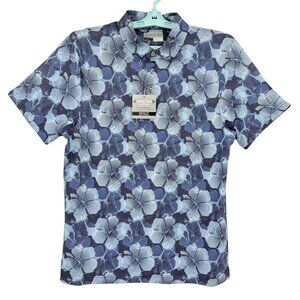 PGA Tour Men's Athletic Fit Stretch UPF 30 Blue Floral Golf Polo Shirt Small NWT